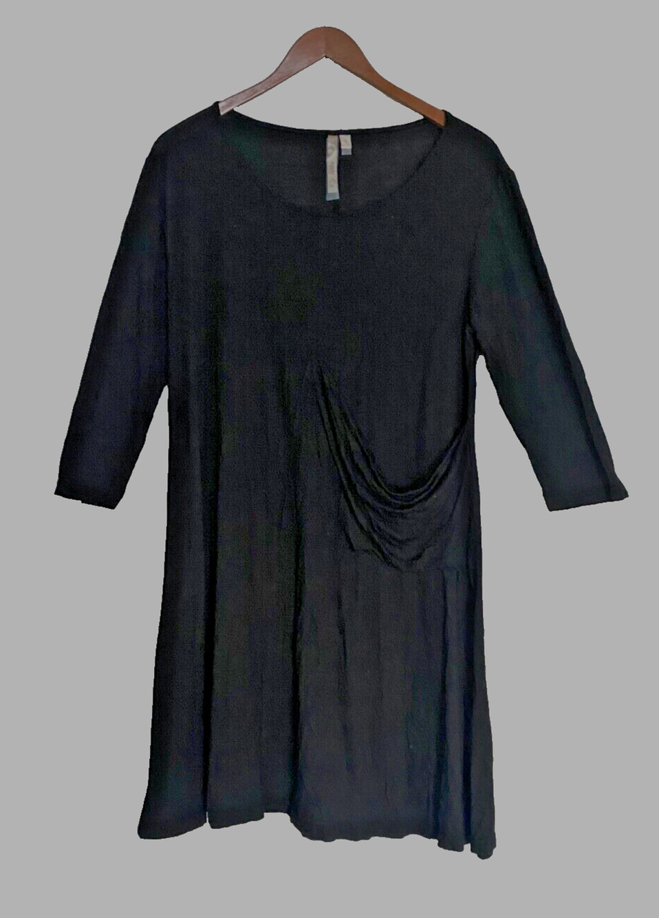 Comfy USA Simple Pocket Tunic Swing Soft 3/4 Sleeve Lagenlook Minimalist Black S